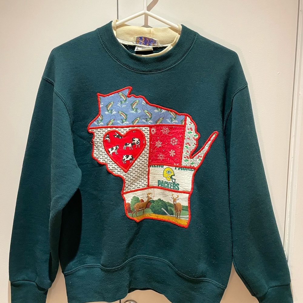 Green Wisconsin Patchwork Sweatshirt